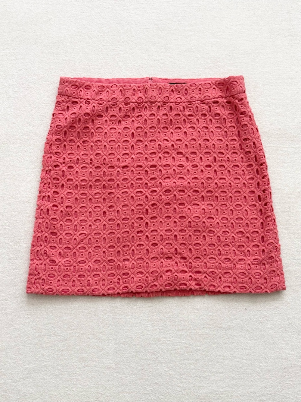 J. Crew Coral Eyelet Mini Skirt Size 2 Cotton Lined Preppy Chic